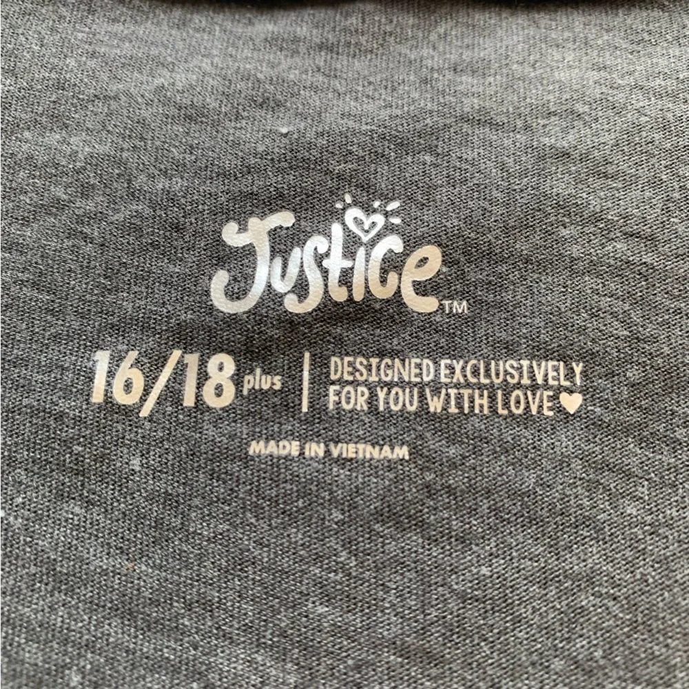 Justice Unisex Gray Logo Print Long Sleeve Top Size 16/18 Plus Cottonblend Basic
